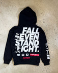 Black BJJ hoodie with "Fall Seven, Stand Eight" bold print, Nation Athletic design.