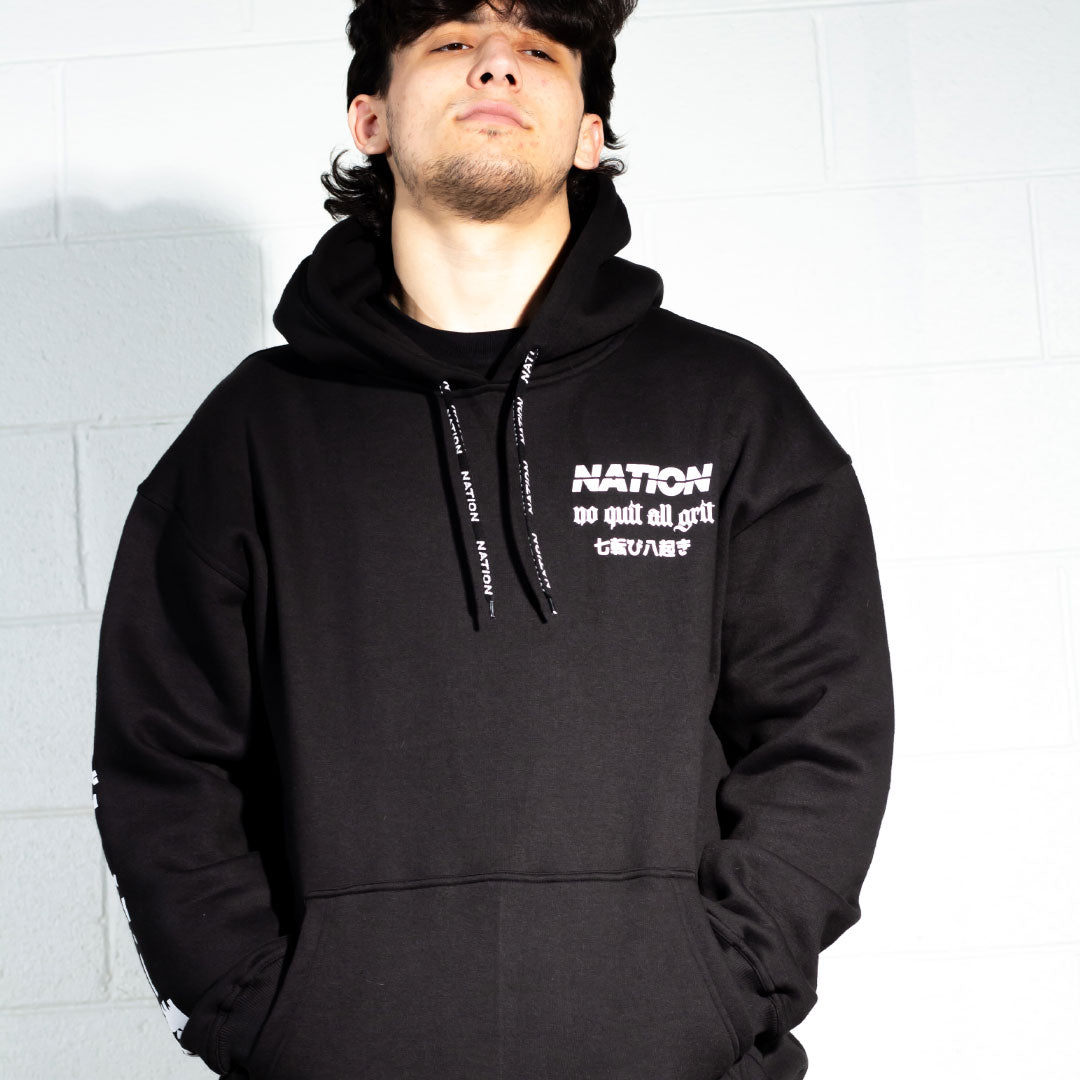 nation athletic bjj hoodie front view on model