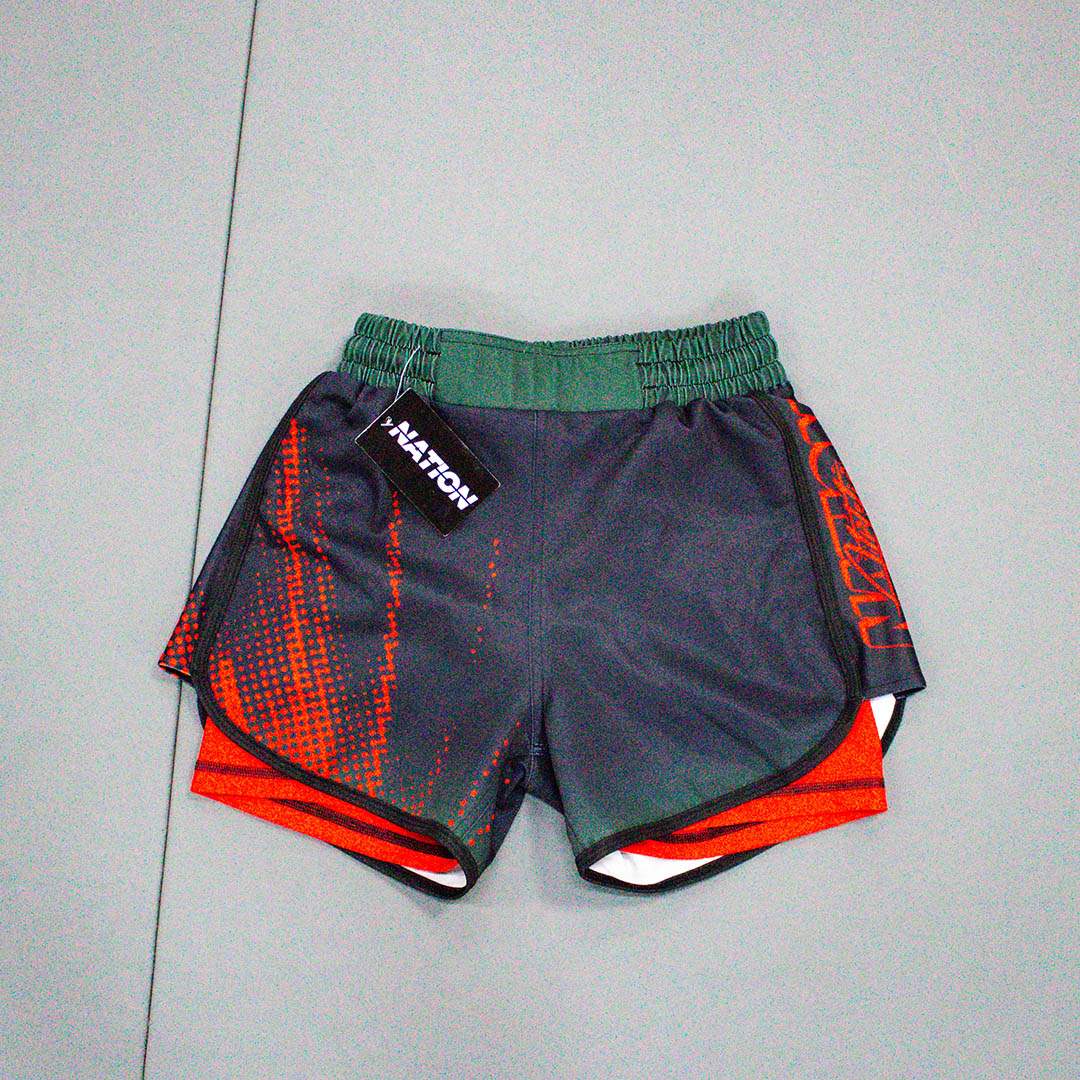 Bakugo Anime BJJ Rash Guard Set featuring vibrant shorts inspired by My Hero Academia.