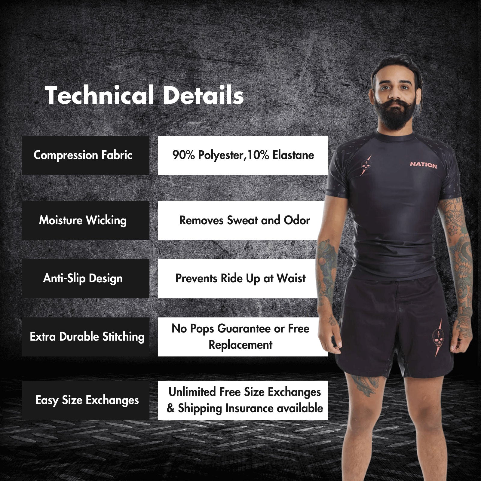 bjj rash guard technical details nation athletic jiu jitsu