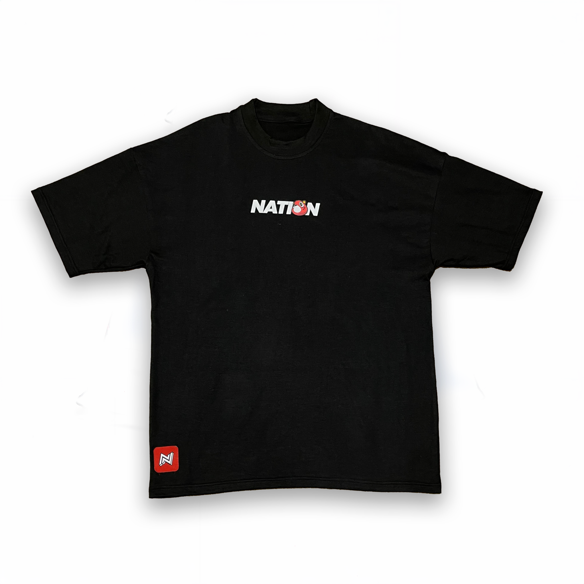 Black Kanye BJJ oversized tee with Nation logo, premium ring-spun cotton, streetwear-inspired fit for jiu-jitsu lifestyle.