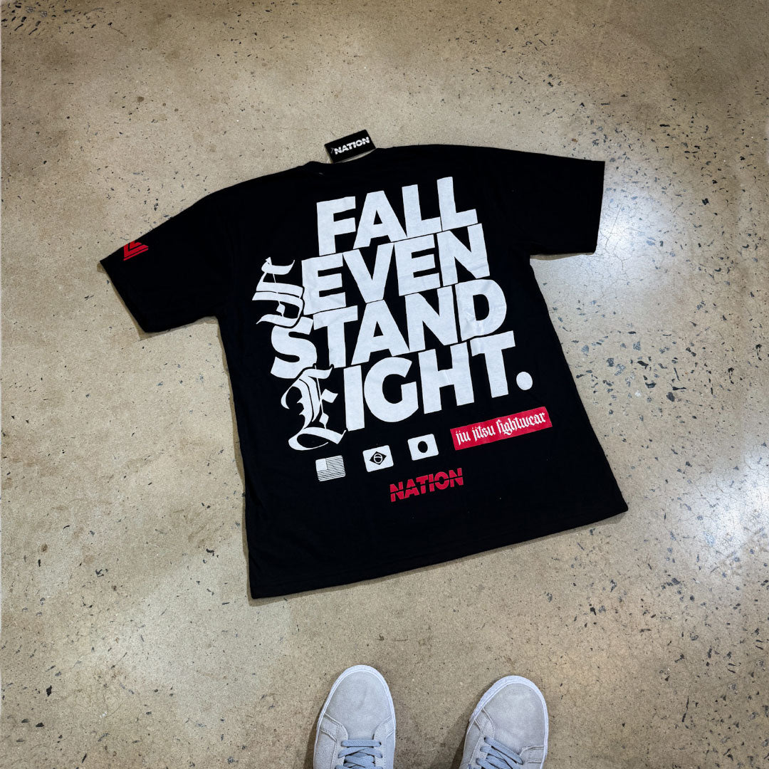 &quot;Fall Seven, Stand Eight&quot; Black | Nation Athletic | BJJ T shirt - Pre Order