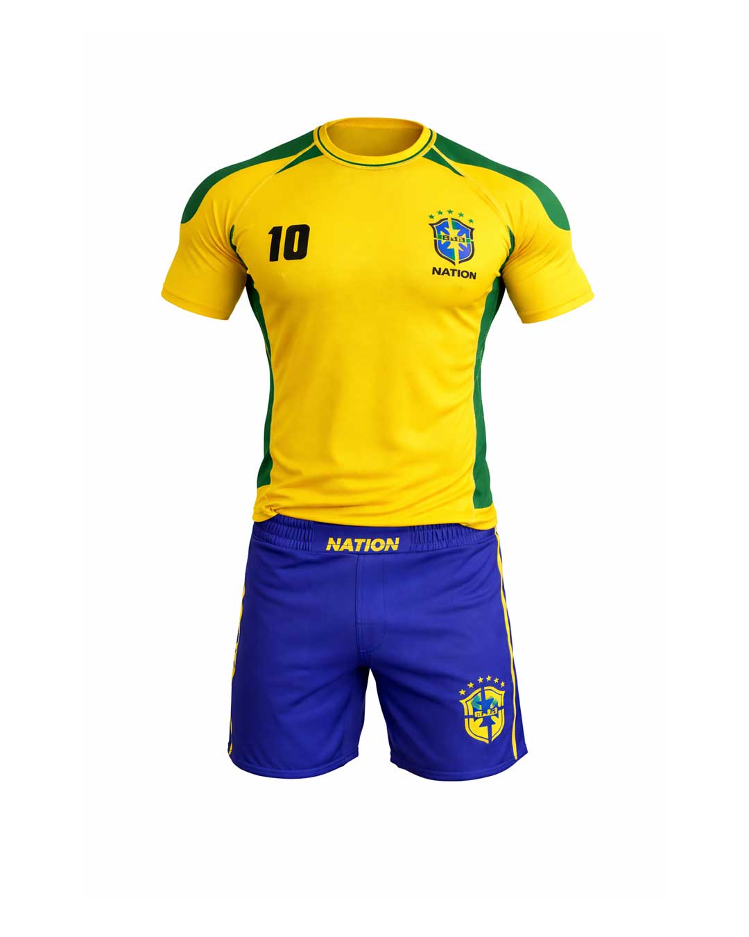 Brazil World Cup No-Gi training rash guard and grappling shorts set by Nation Athletic