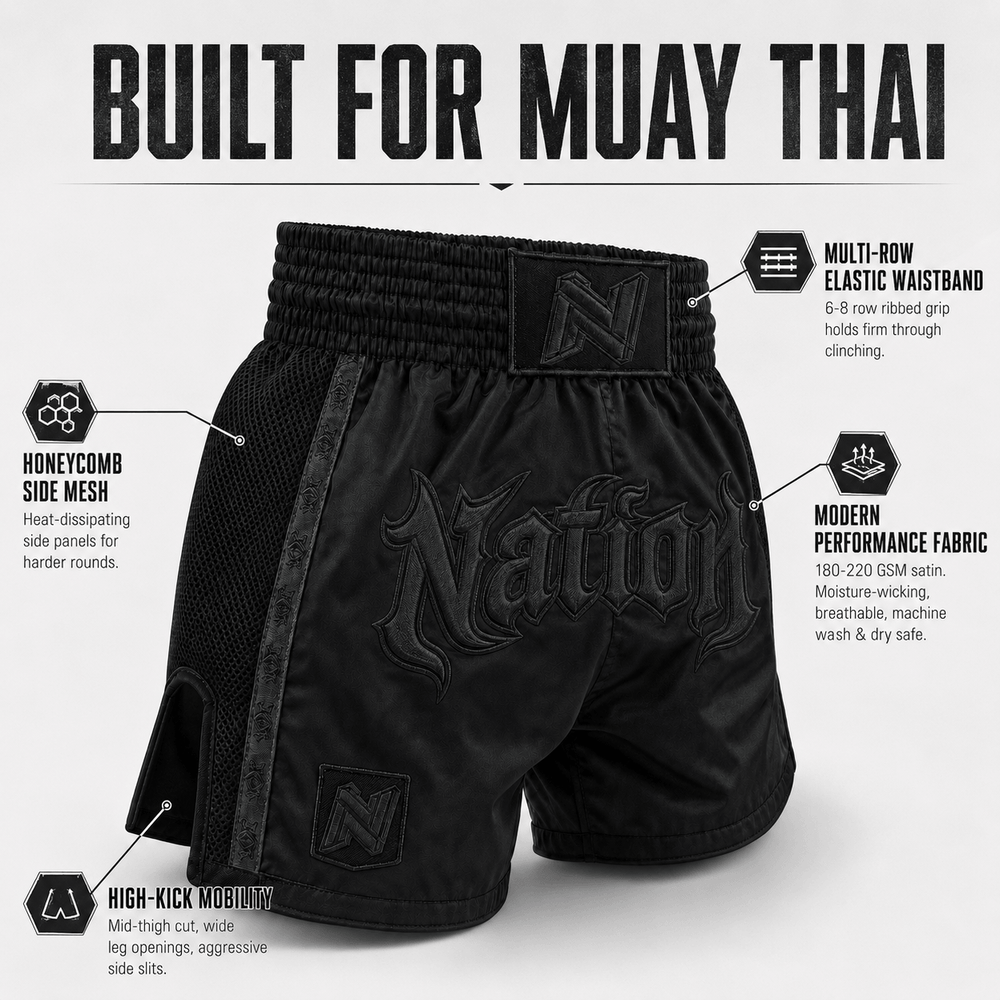 Muay Thai shorts mobility detail