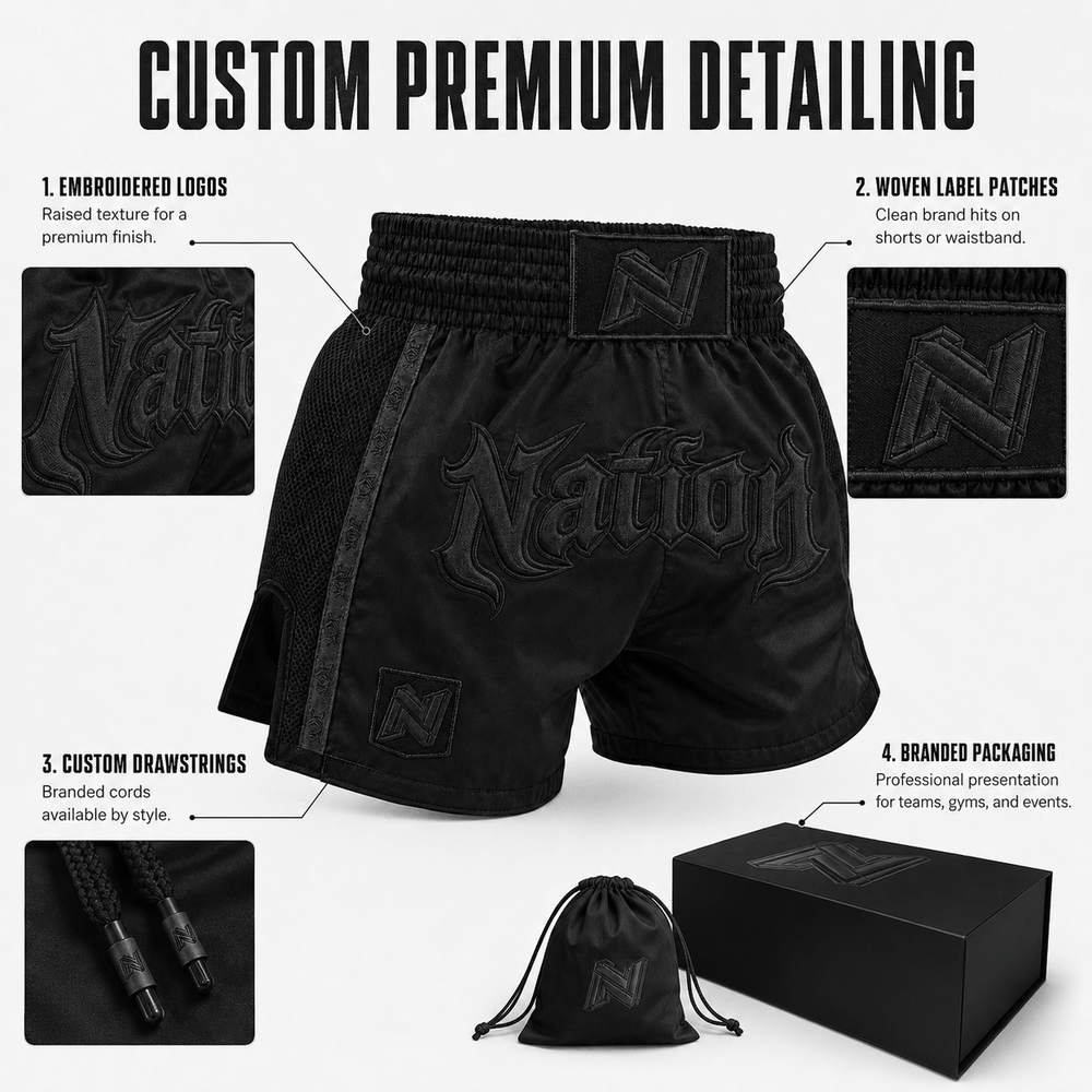 Muay Thai shorts print and fabric detail