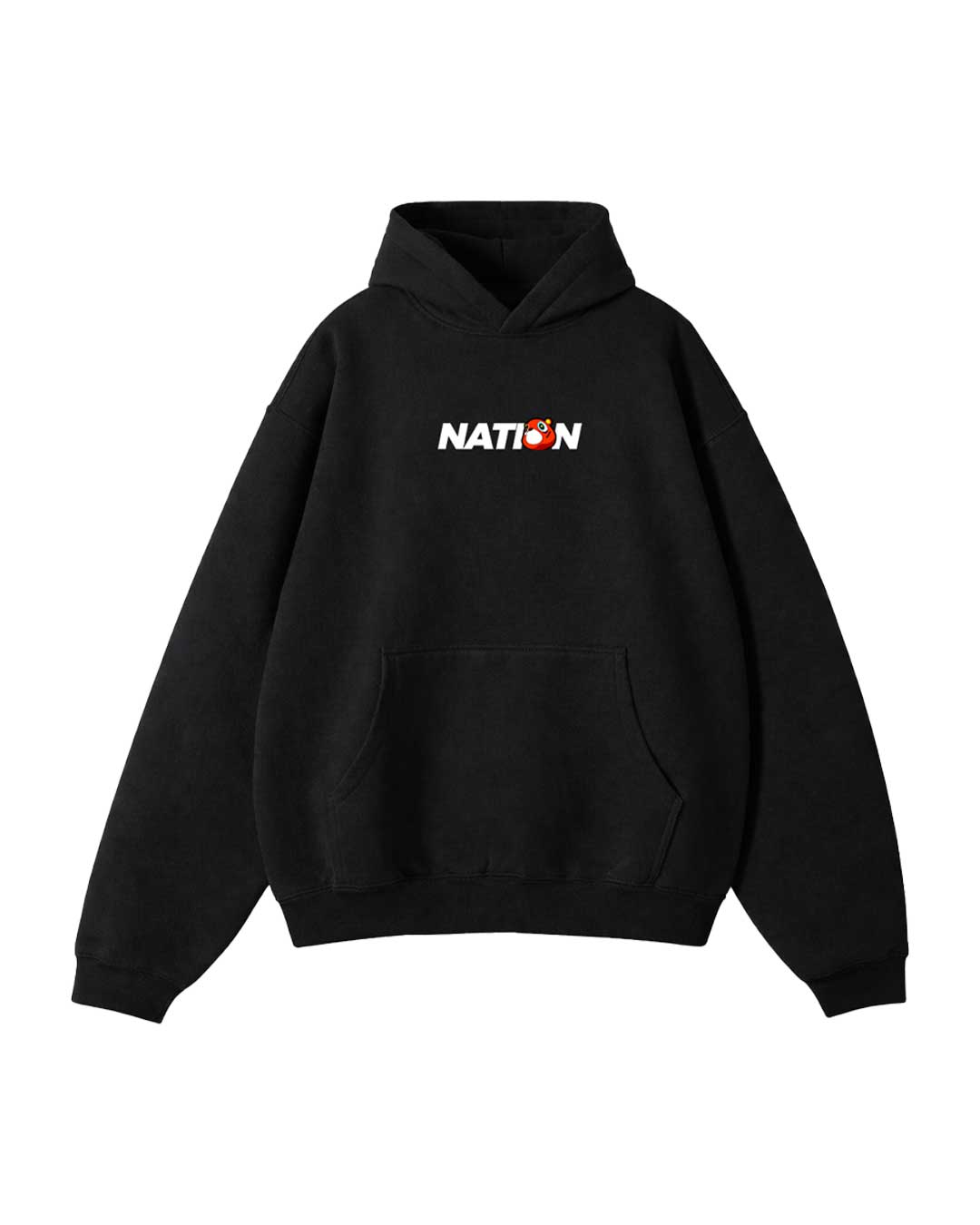 Black Bjj hoodie with 'NATION' logo on a white background