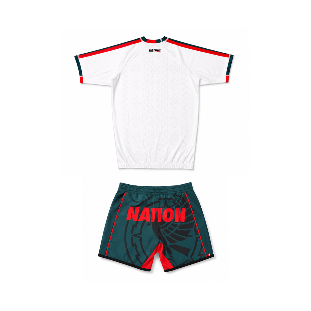 Mexico World Cup BJJ Rash Guard Set white no-gi training kit with matching rash guard and grappling shorts