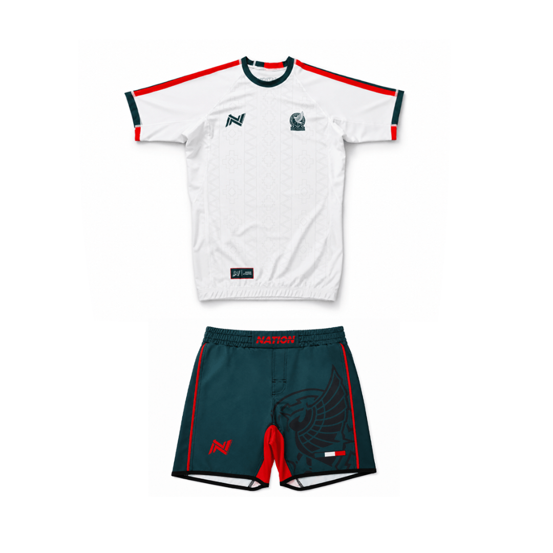 Mexico World Cup BJJ Rash Guard Set white no-gi training kit by Nation Athletic