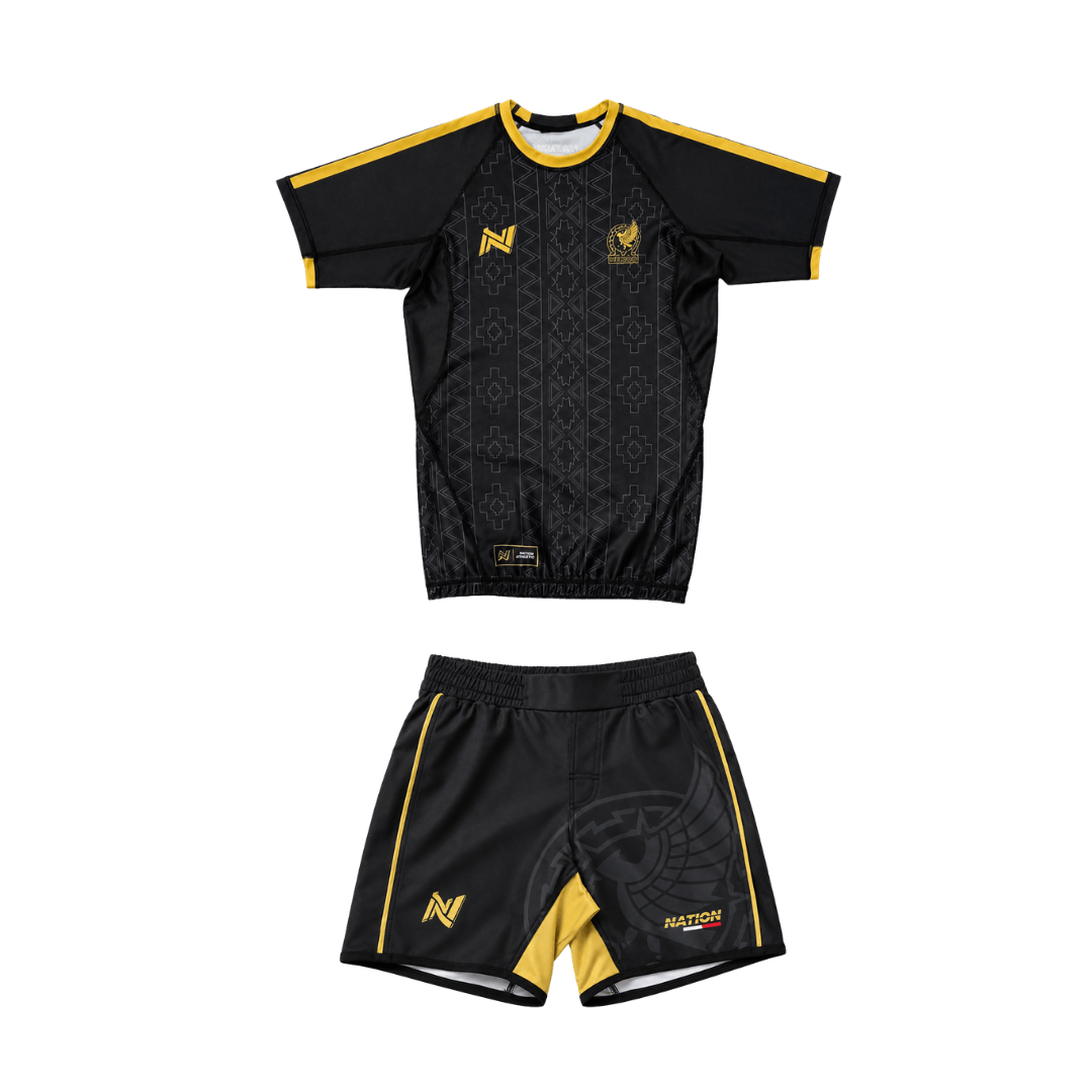 Mexico World Cup BJJ Rash Guard Set black and gold no-gi training kit by Nation Athletic