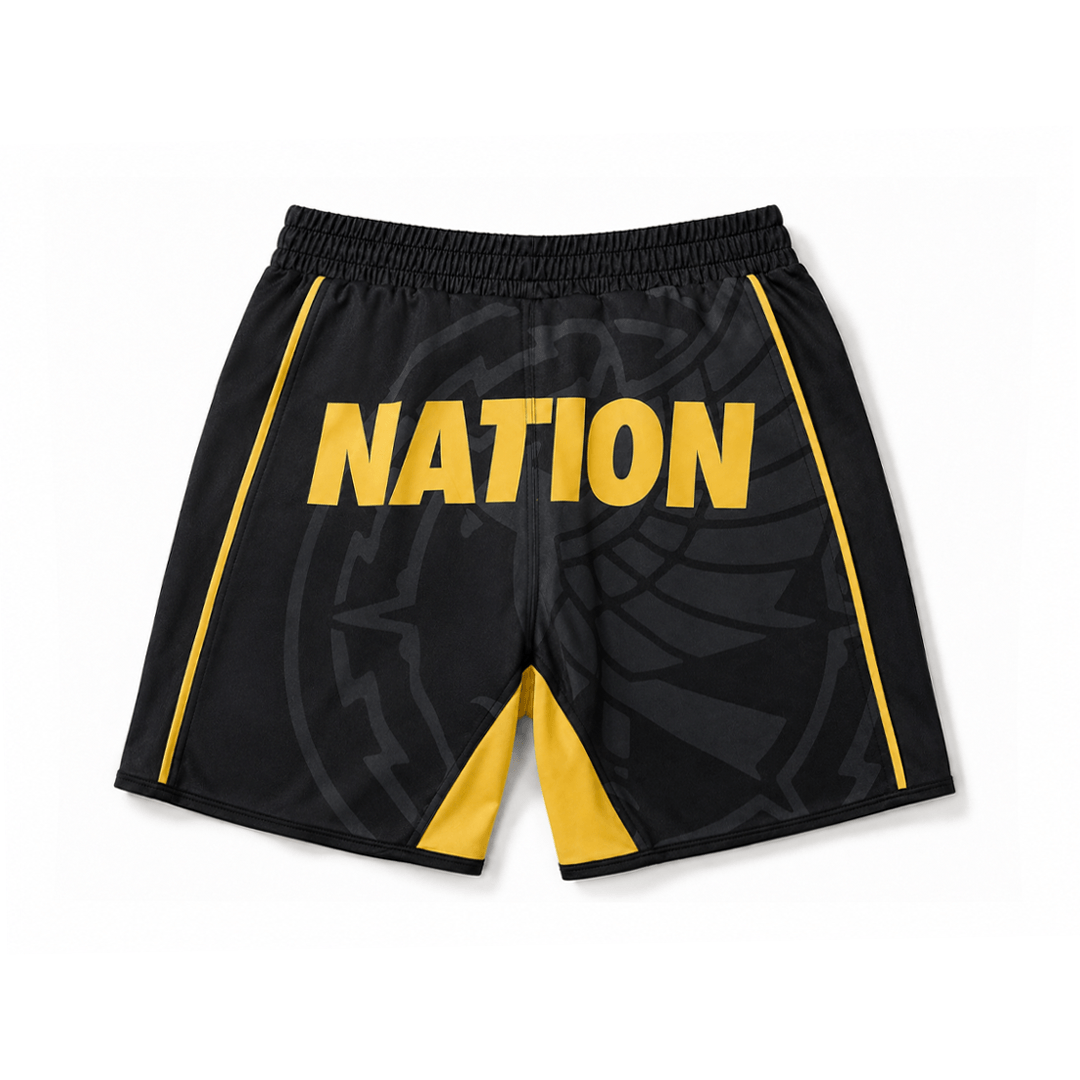 Mexico World Cup BJJ grappling shorts black and gold for no-gi training by Nation Athletic