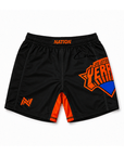 New York Nicks BJJ rash guard set with black and orange no-gi shorts for grappling and MMA training