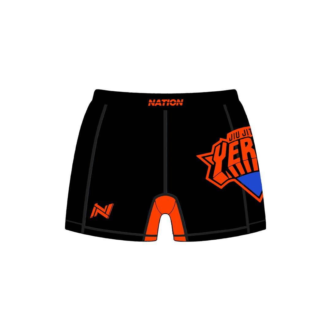 New York Nicks BJJ rash guard and shorts no-gi training set with black and orange design