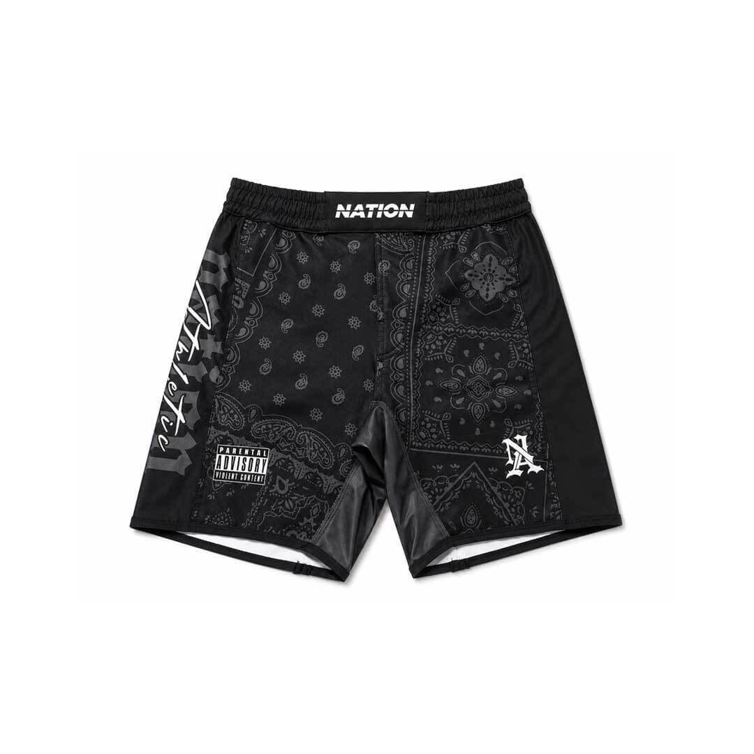 Black Paisley BJJ Rash Guard Set and matching grappling shorts for no-gi training by Nation Athletic