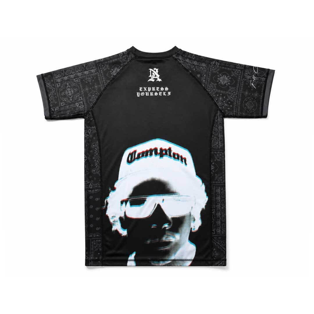 Black Paisley BJJ Rash Guard short sleeve no-gi compression top with paisley design for MMA grappling and wrestling
