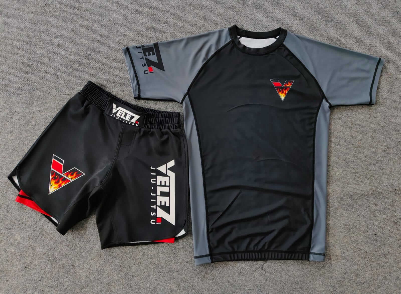Custom no-gi team sets with matching rash guards and shorts for coordinated athletic performance