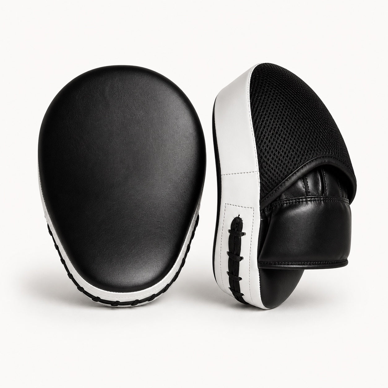 Unbranded curved custom focus mitt product-option render showing target and hand-pocket views