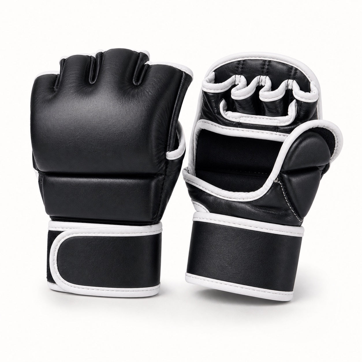 Unbranded open-finger custom MMA glove product-option render showing front and palm views